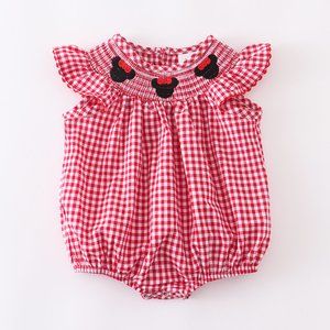 Minnie Mouse Baby Girls Smocked Embroidered Gingham Boutique Romper